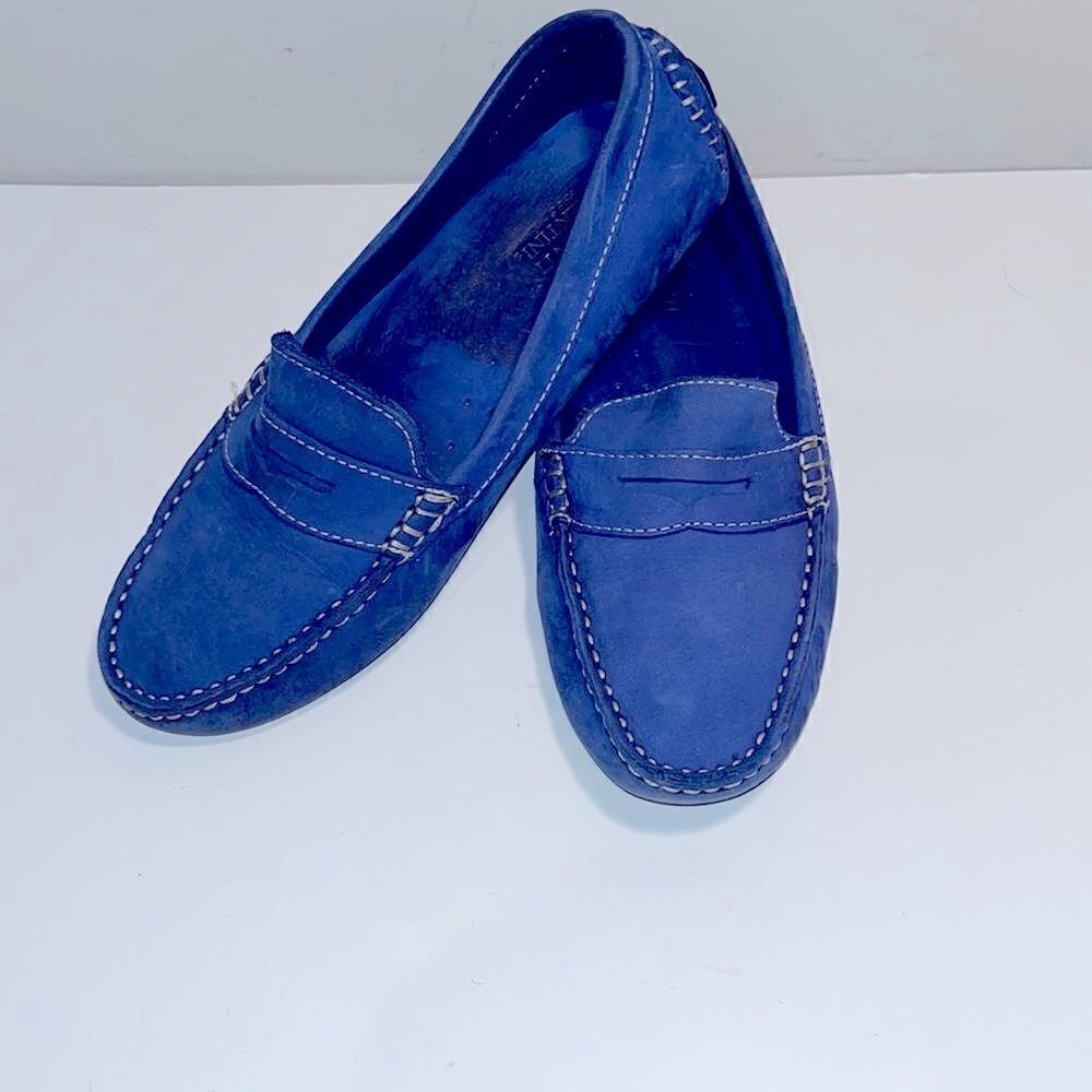 Mercanti Florentini blue suede leather driving flats loafers